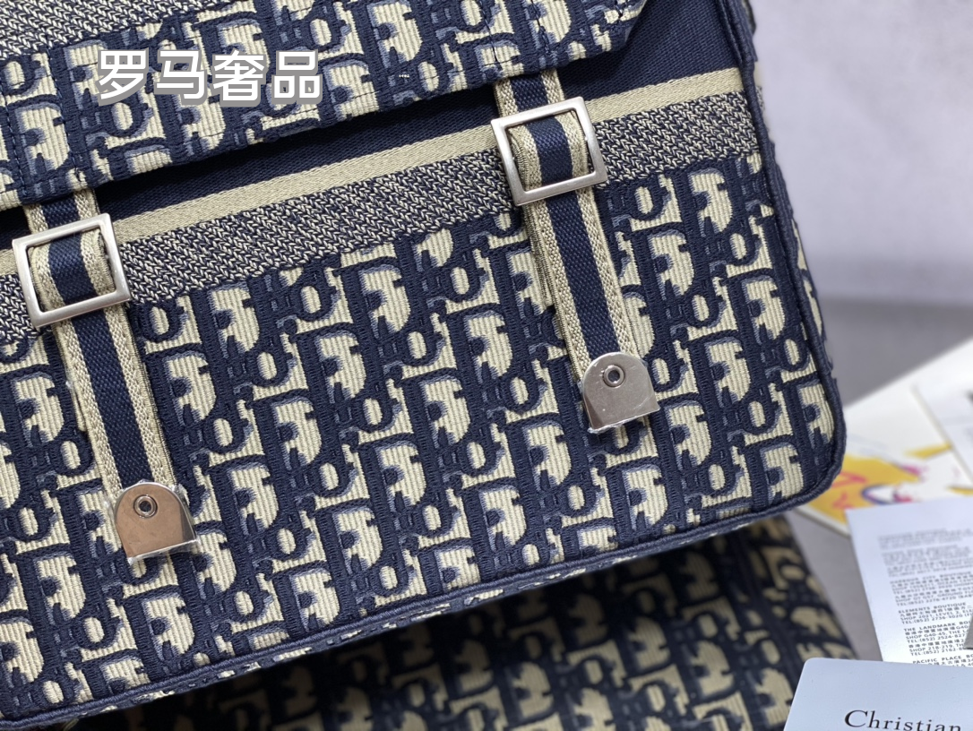Dior Vintage Blue Monogram Jacquard Crossbody Messenger Bag