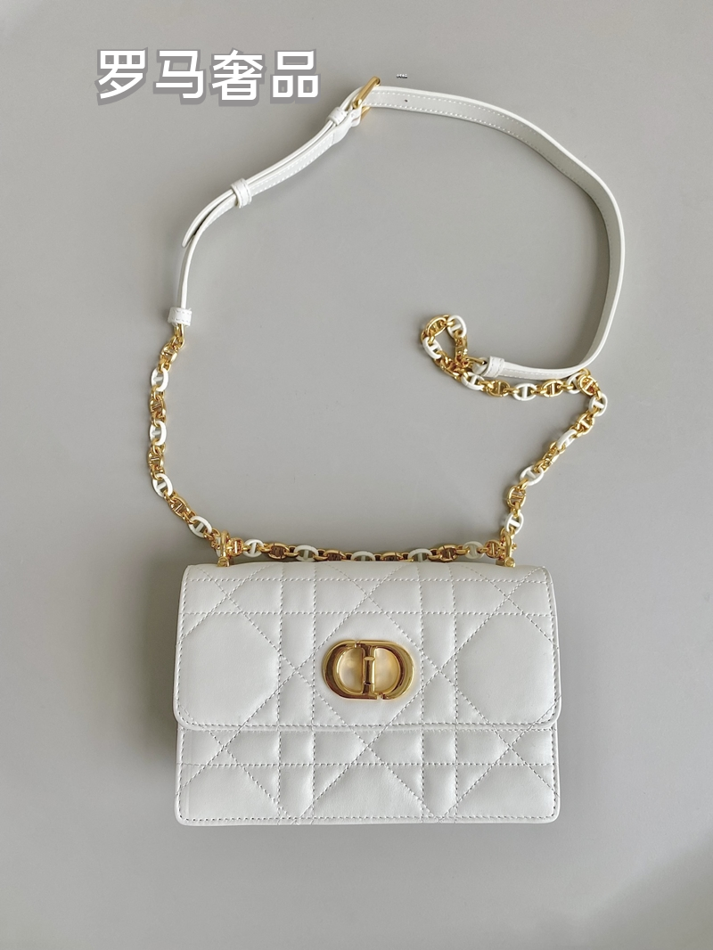 Dior Quilted Leather Shoulder Crossbody Bag with Gold Chain Strap