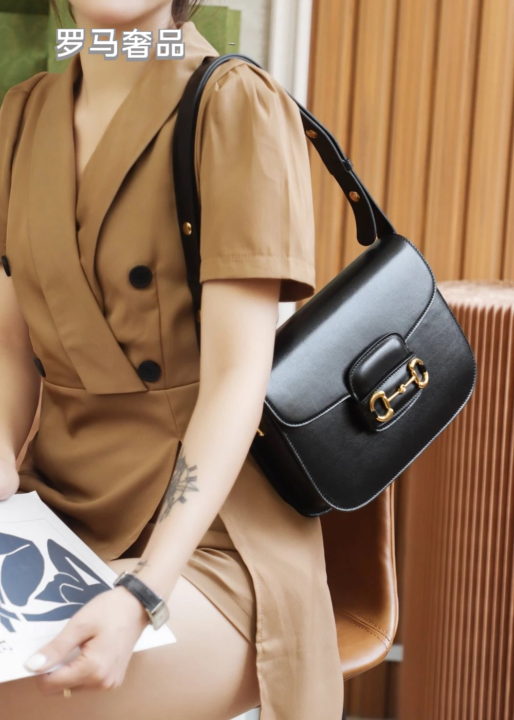 Gucci Luxury Horsebit Detail Flap Leather Crossbody Shoulder Bag