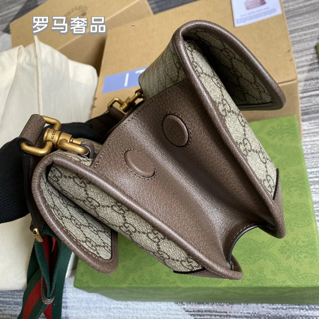 Gucci Vintage Monogram Canvas Crossbody Bag with Web Strap and Leather Trim