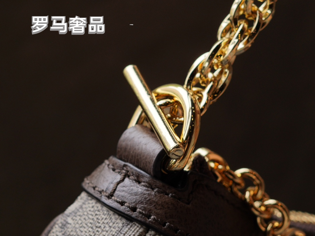 Gucci Vintage Monogram Canvas Shoulder Bag with Gold Chain and Webbing Strap