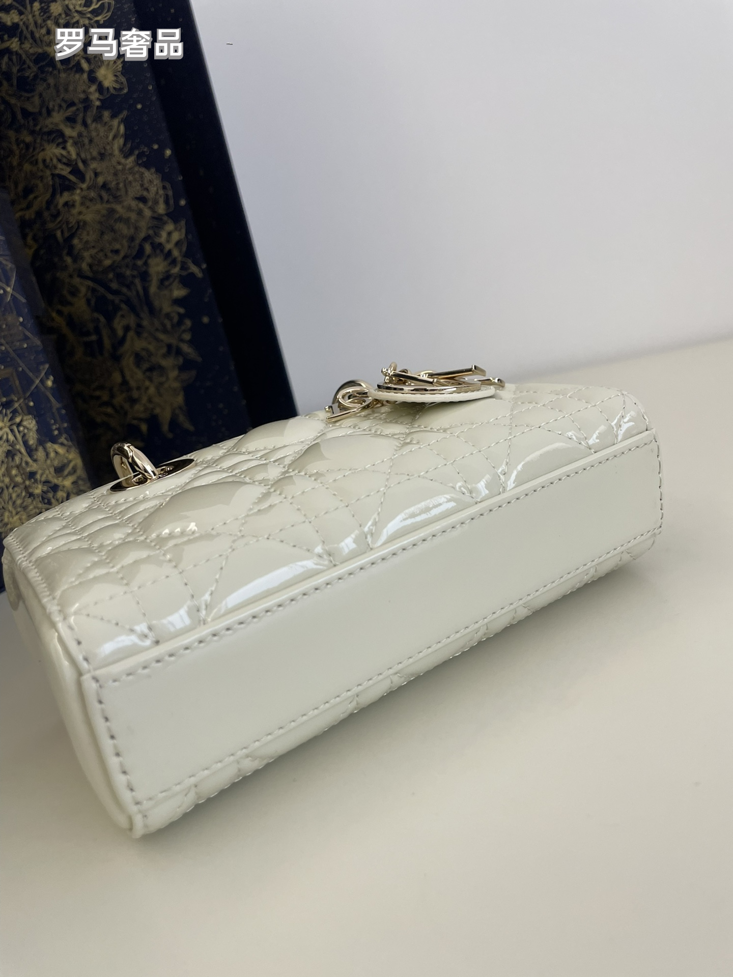 Dior Mini Quilted Patent Leather Top Handle Handbag with Charms