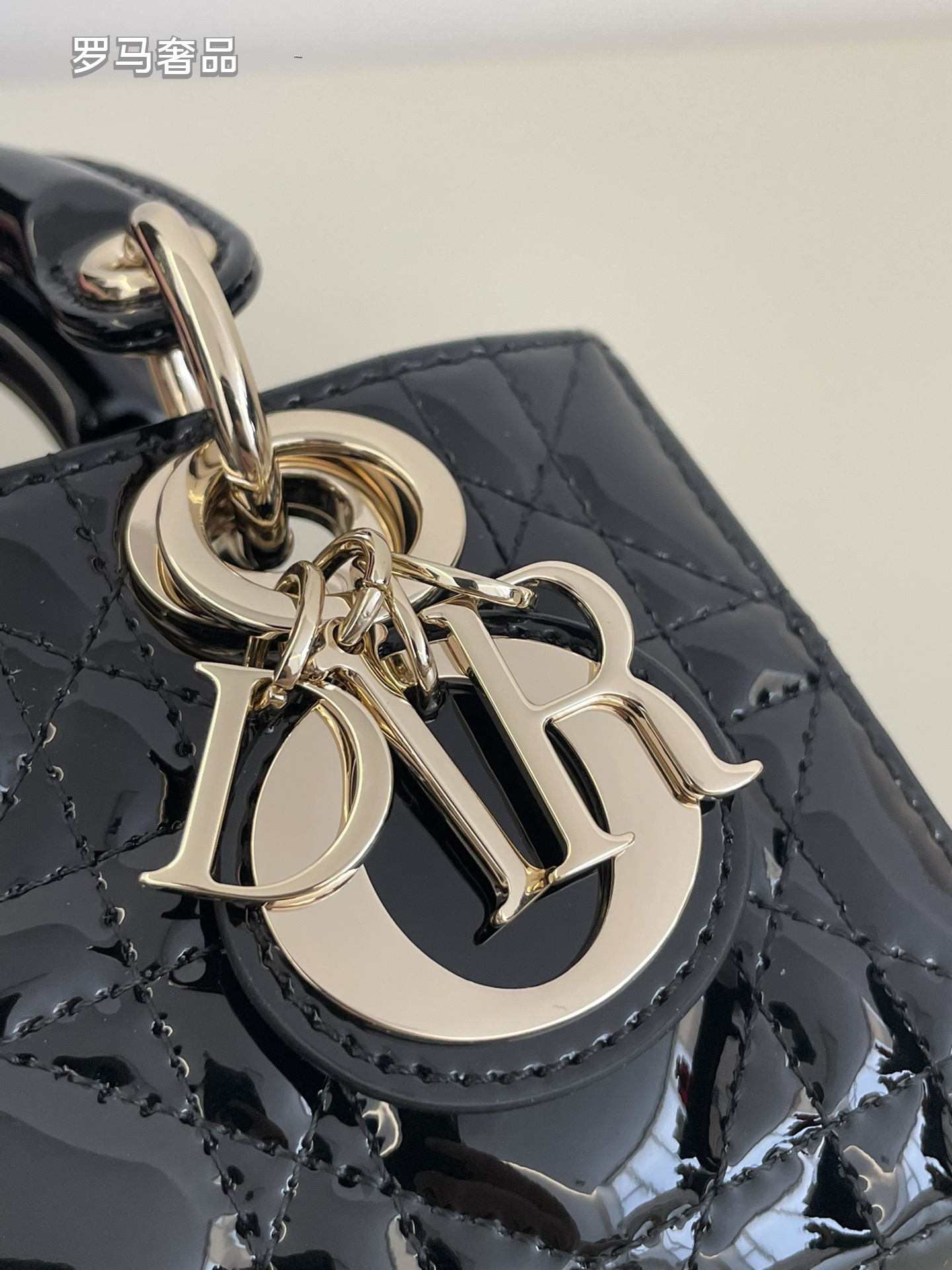 Dior Mini Quilted Patent Leather Top Handle Handbag with Charms