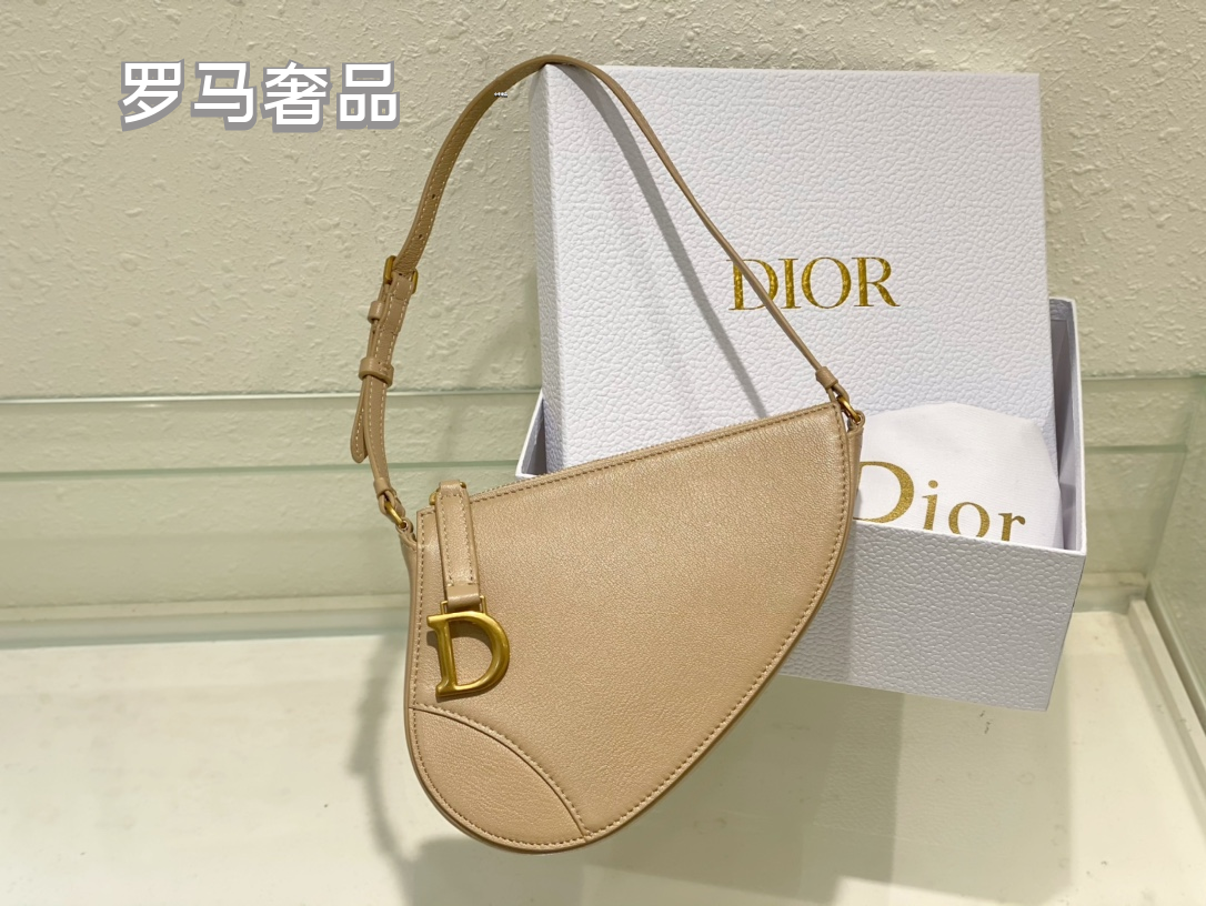 Dior Vintage Asymmetric Leather Saddle Shoulder Bag with Gold Letter Charm