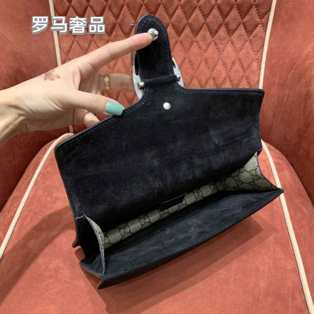 Gucci Monogram Canvas Chain Shoulder Bag with Tiger Head Clasp