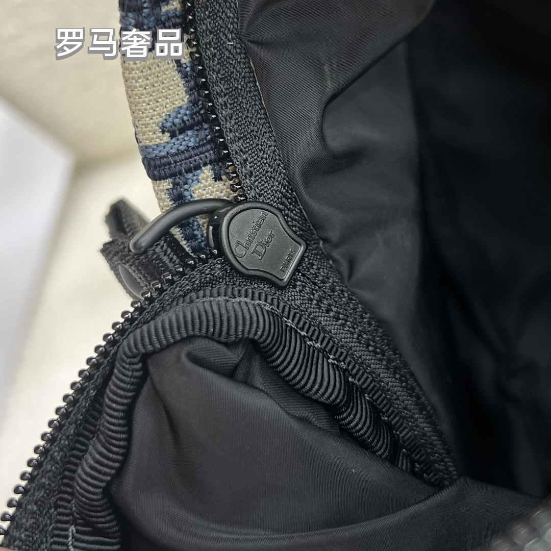 Dior Luxury Monogram Jacquard Canvas Backpack with Front Pocket Stripe
