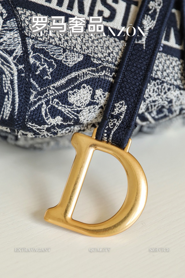 Dior Vintage Floral Toile Embroidered Saddle Bag with Gold Hardware