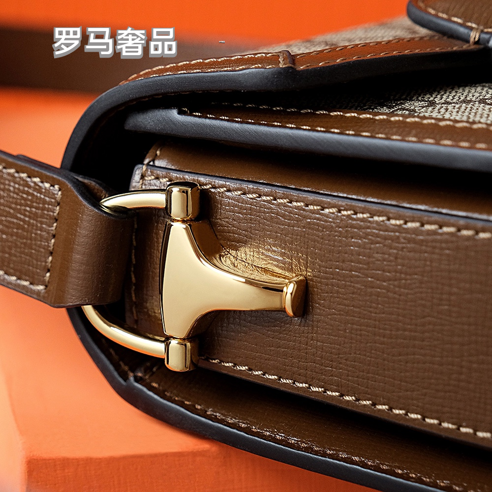 Gucci Vintage Monogram Canvas Saddle Crossbody Bag with Horsebit Detail