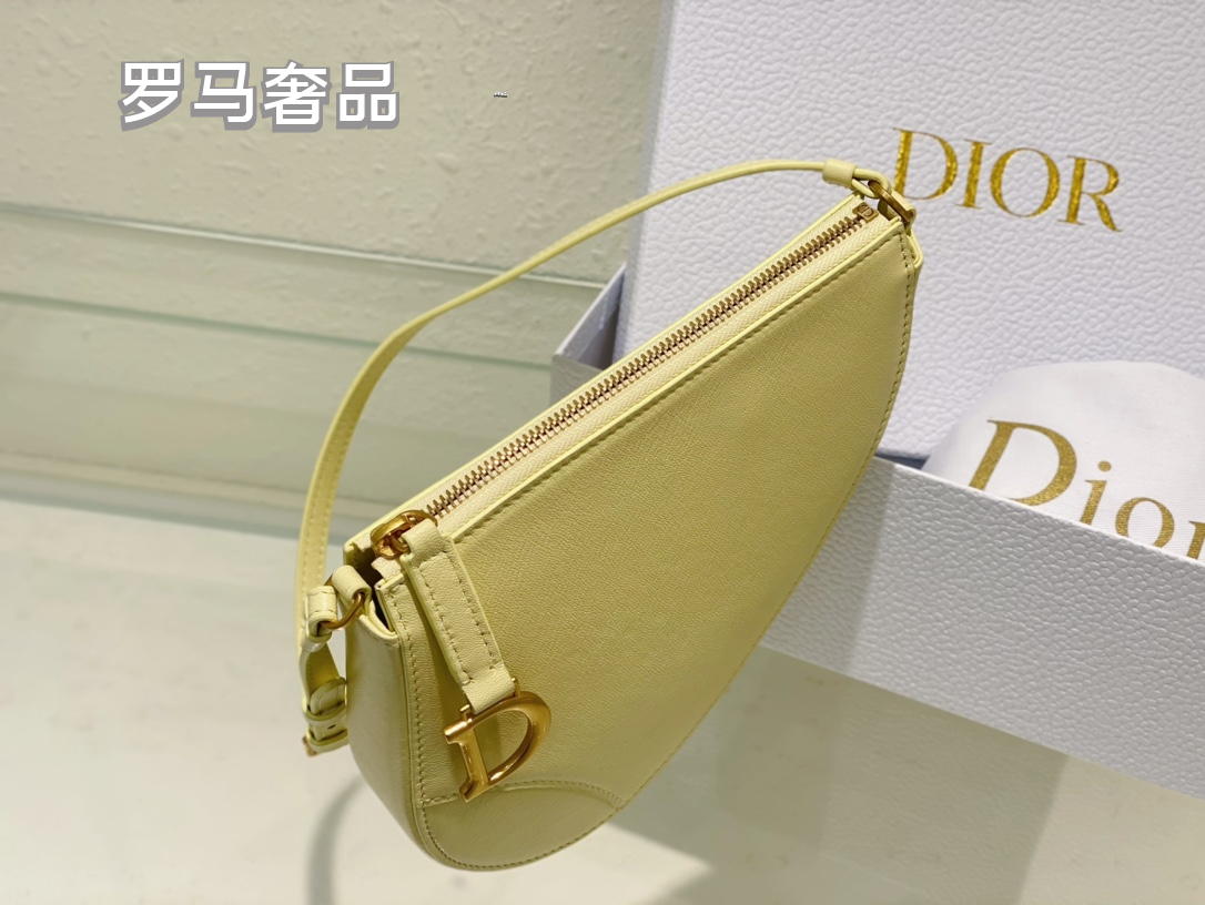 Dior Vintage Asymmetric Leather Saddle Shoulder Bag with Gold Letter Charm