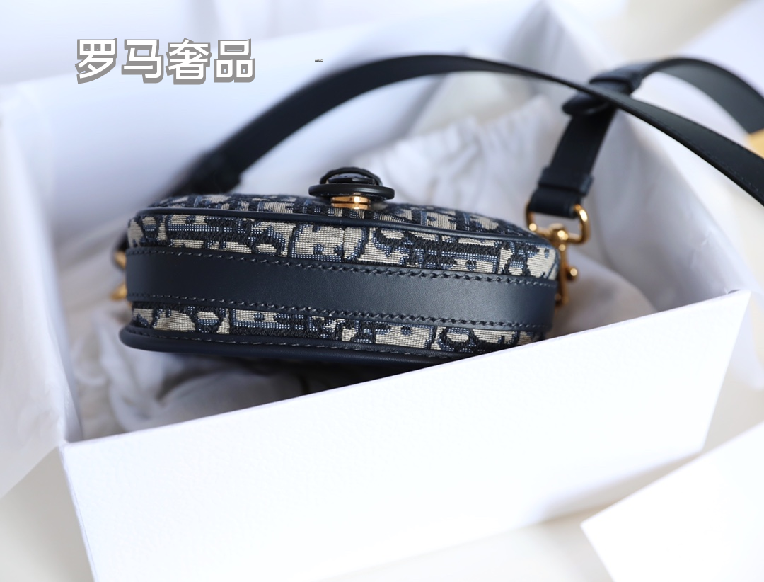 Dior Vintage Black Leather Shoulder Saddle Bag with Oval Metal Clasp